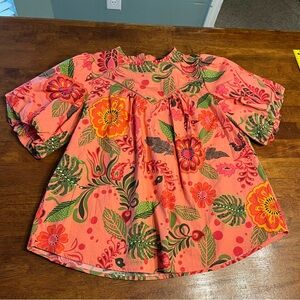Fate womens Floral Top - Pink and Orange size medium balloon sleeves